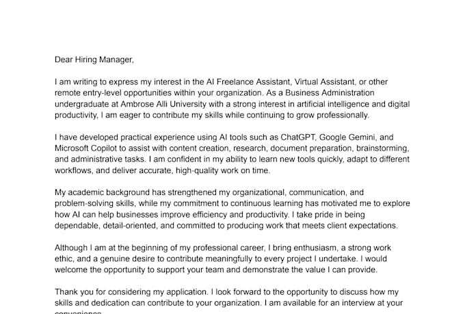 write a professional ats friendly cover letter